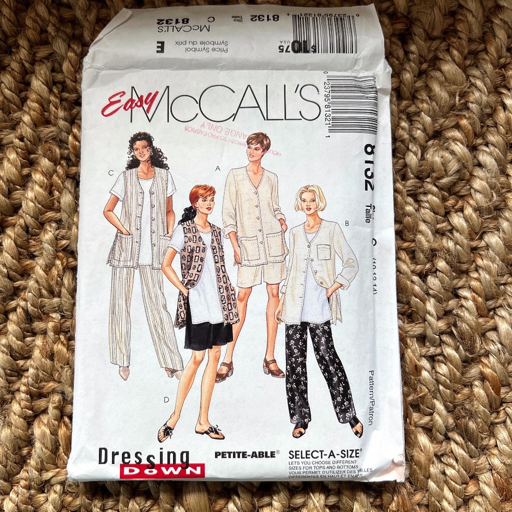 McCalls 8132 Easy wardrobe Pant, top, vest, jacket pattern